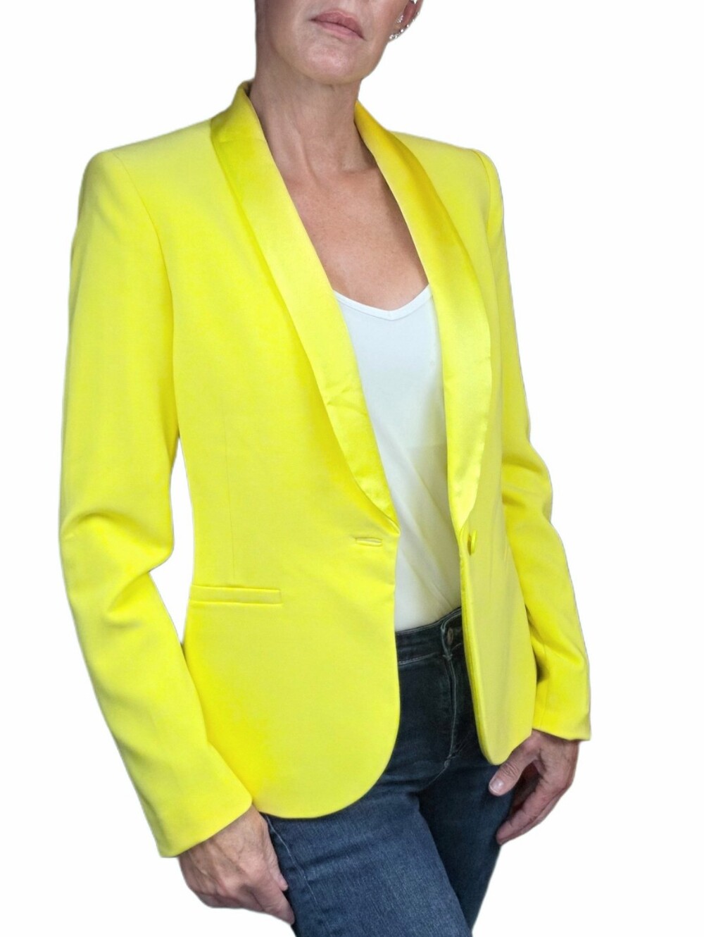 NWT. ALICE & OLIVIA Pepper Shawl Collar Fitted Blazer In Canary Yellow